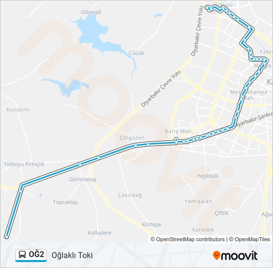 OĞ2 otobüs Hattı Haritası