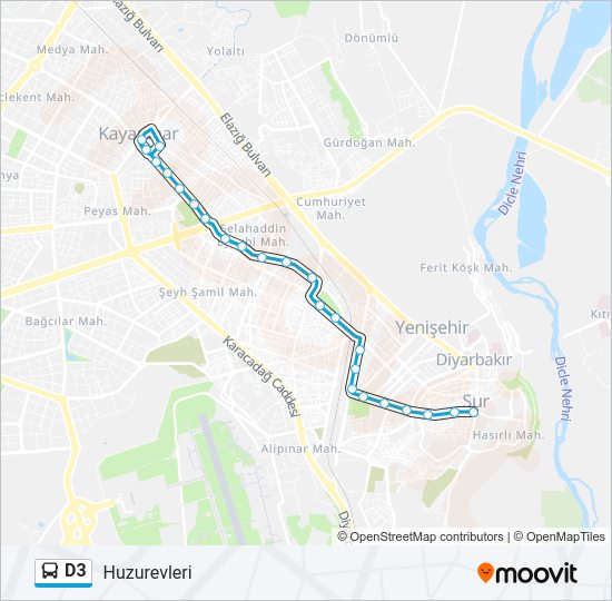 D3 otobüs Hattı Haritası