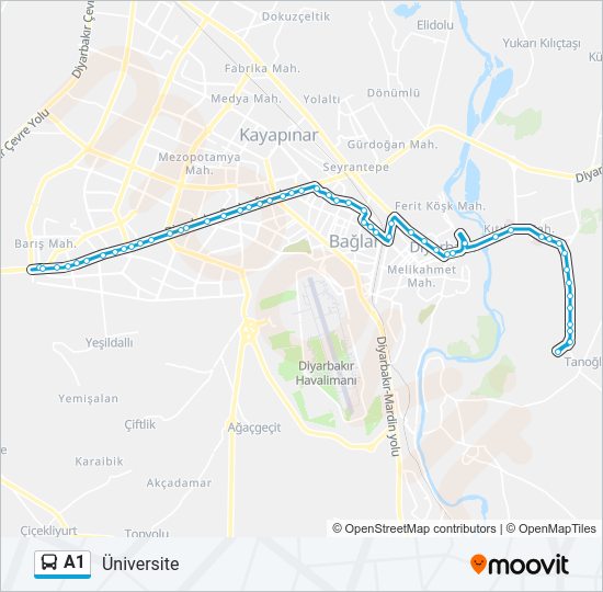 A1 otobüs Hattı Haritası