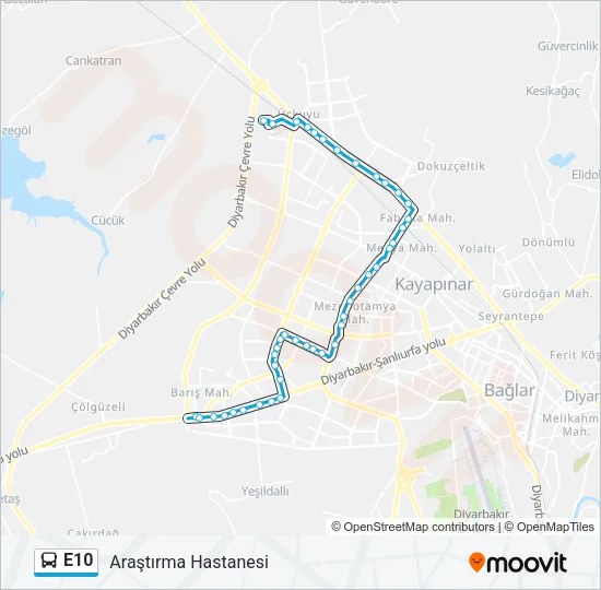 E10 otobüs Hattı Haritası