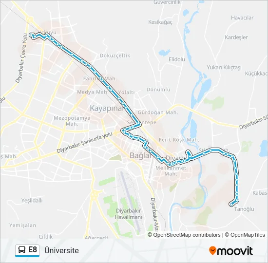 E8 Bus Line Map