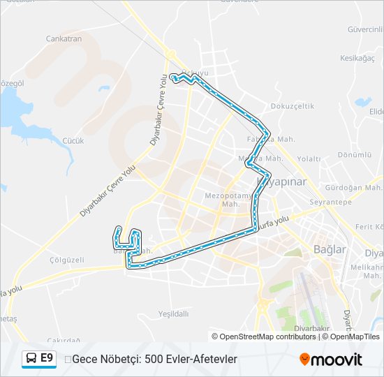E9 otobüs Hattı Haritası