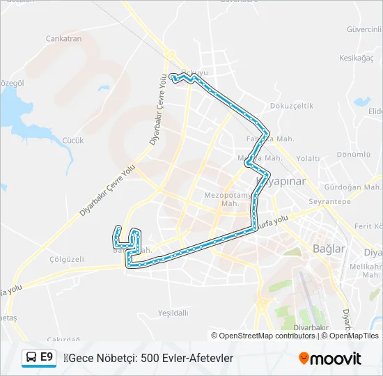 E9 Bus Line Map
