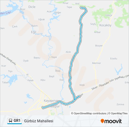 GR1 otobüs Hattı Haritası