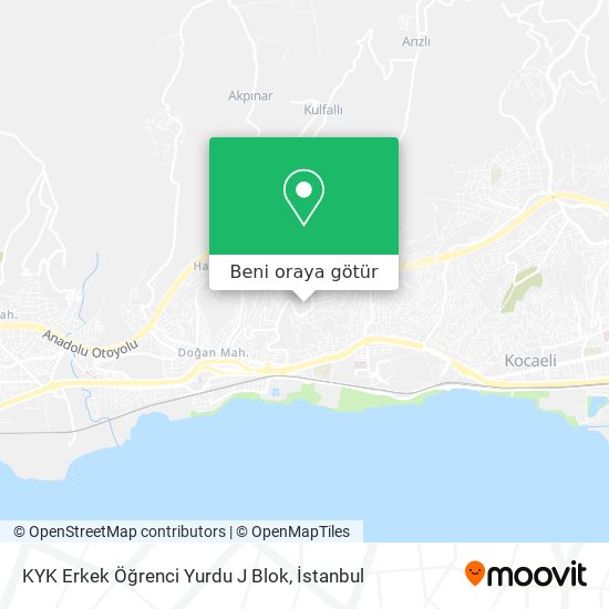 KYK Erkek Öğrenci Yurdu J Blok harita