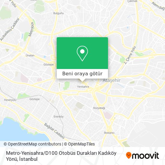 Metro-Yenisahra / D100 Otobüs Durakları Kadıköy Yönü harita