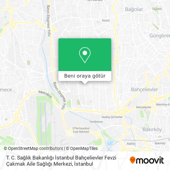 T. C. Sağlık Bakanlığı İstanbul Bahçelievler Fevzi Çakmak Aile Sağlığı Merkezi harita
