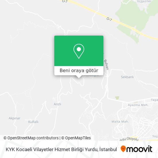 KYK Kocaeli Vilayetler Hizmet Birliği Yurdu harita
