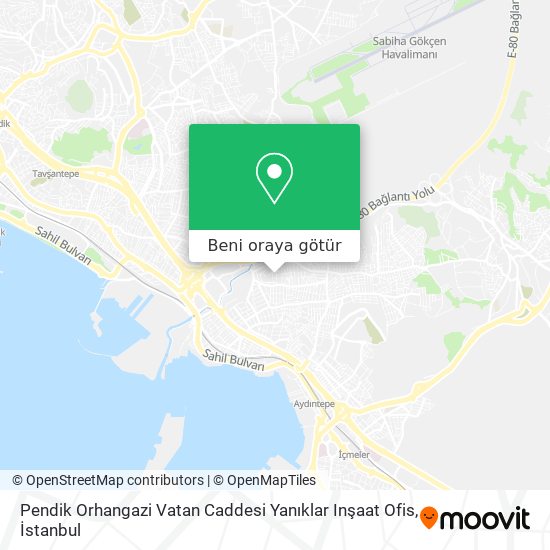 Pendik Orhangazi Vatan Caddesi Yanıklar Inşaat Ofis harita