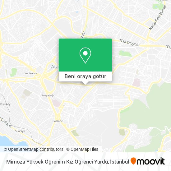 mimoza yuksek ogrenim kiz ogrenci yurdu atasehir nerede otobus tren minibus dolmus vapur veya metro ile nasil gidilir