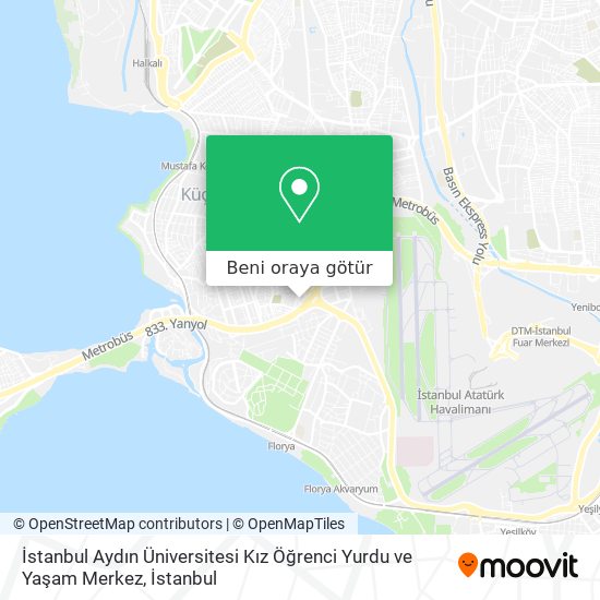 İstanbul Aydın Üniversitesi Kız Öğrenci Yurdu ve Yaşam Merkez harita