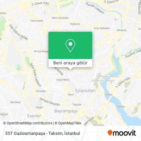 55T Gaziosmanpaşa - Taksim harita