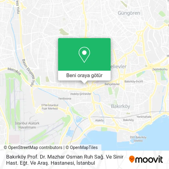 Bakırköy Prof. Dr. Mazhar Osman Ruh Sağ. Ve Sinir Hast. Eğt. Ve Araş. Hastanesi harita