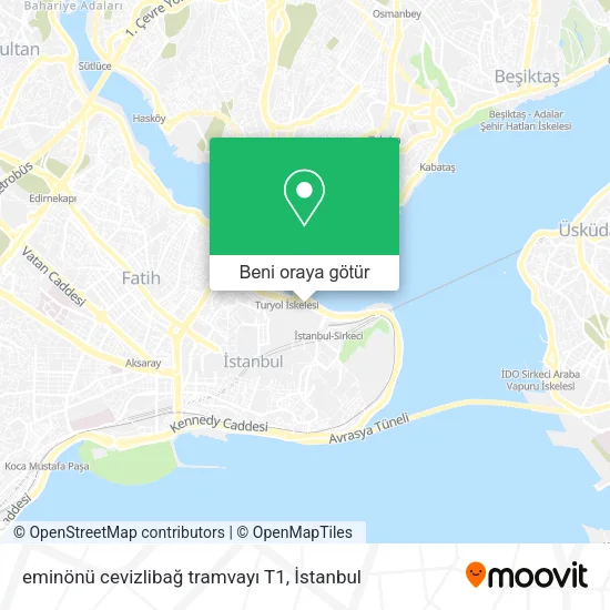 eminönü cevizlibağ tramvayı T1 harita