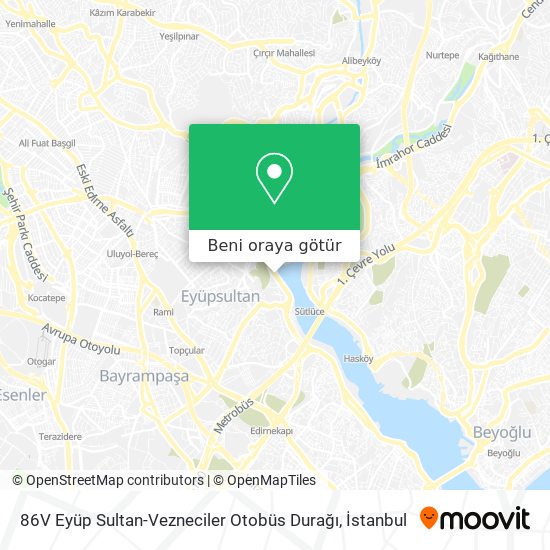 86V Eyüp Sultan-Vezneciler Otobüs Durağı harita