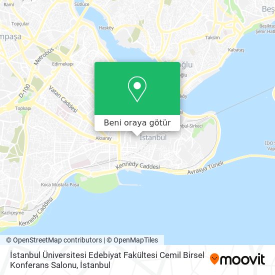 İstanbul Üniversitesi Edebiyat Fakültesi Cemil Birsel Konferans Salonu harita