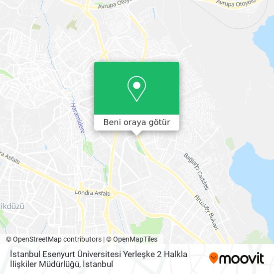 İstanbul Esenyurt Üniversitesi Yerleşke 2 Halkla İlişkiler Müdürlüğü harita