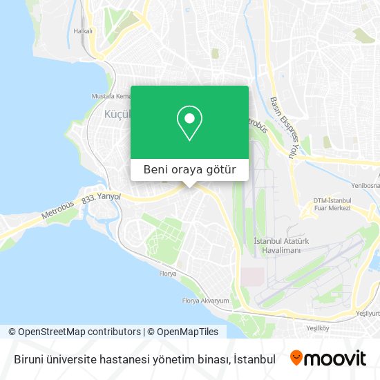 Biruni üniversite hastanesi yönetim binası harita