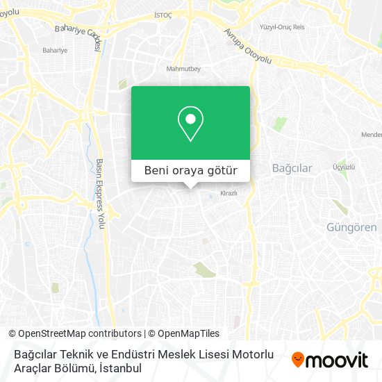 Bağcılar Teknik ve Endüstri Meslek Lisesi Motorlu Araçlar Bölümü harita