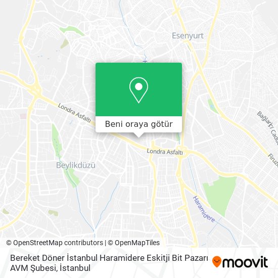 Bereket Döner İstanbul Haramidere Eskitji Bit Pazarı AVM Şubesi harita