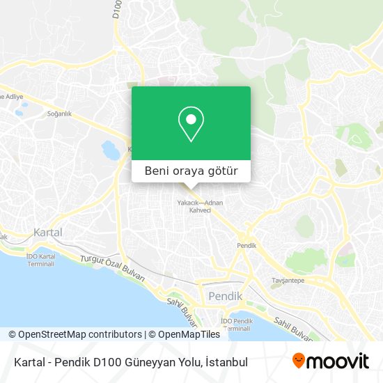 Kartal - Pendik D100 Güneyyan Yolu harita