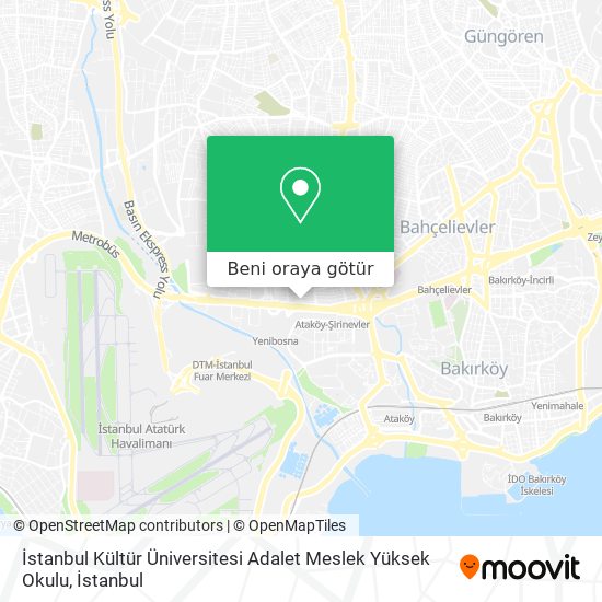 İstanbul Kültür Üniversitesi Adalet Meslek Yüksek Okulu harita
