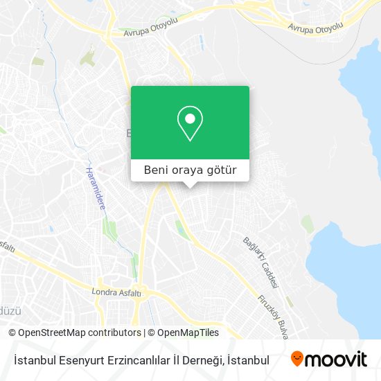 İstanbul Esenyurt Erzincanlılar İl Derneği harita