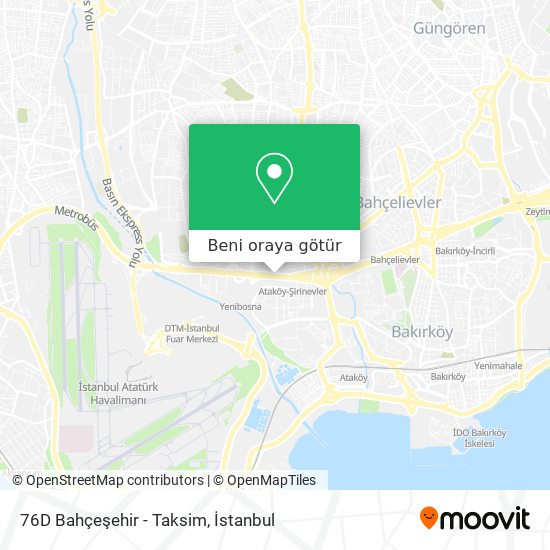 76D Bahçeşehir - Taksim harita