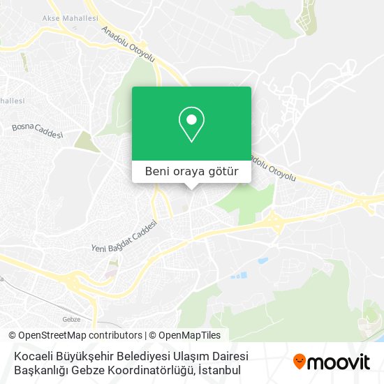 Kocaeli Büyükşehir Belediyesi Ulaşım Dairesi Başkanlığı Gebze Koordinatörlüğü harita