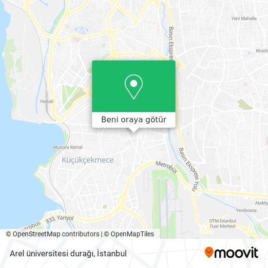 Arel üniversitesi durağı harita
