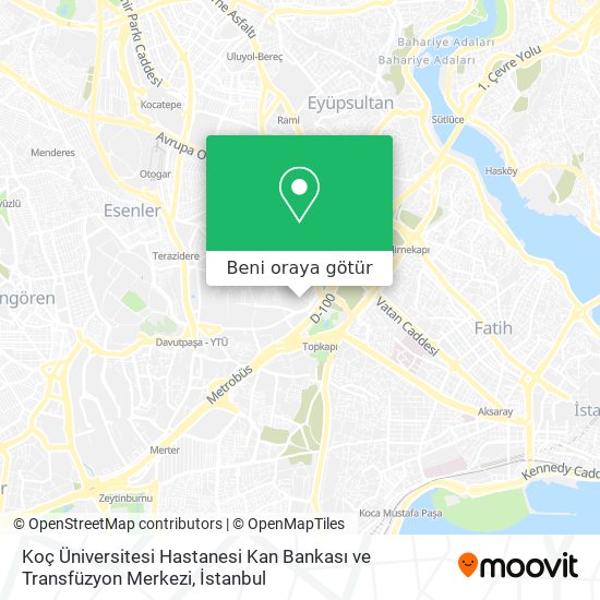 Koç Üniversitesi Hastanesi Kan Bankası ve Transfüzyon Merkezi harita