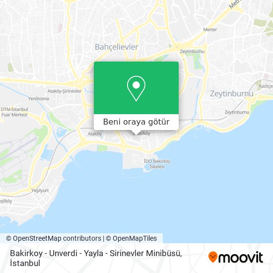 Bakirkoy - Unverdi - Yayla - Sirinevler Minibüsü harita