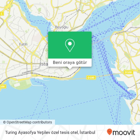 Turing Ayasofya Yeşilev özel tesis otel harita