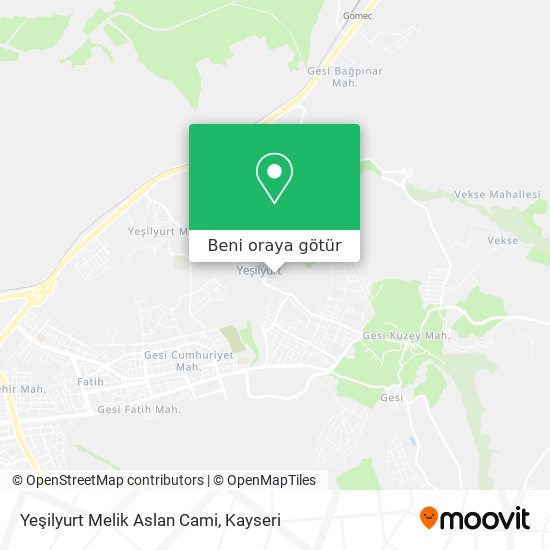 Yeşilyurt Melik Aslan Cami harita