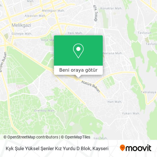 Kyk Şule Yüksel Şenler Kız Yurdu D Blok harita