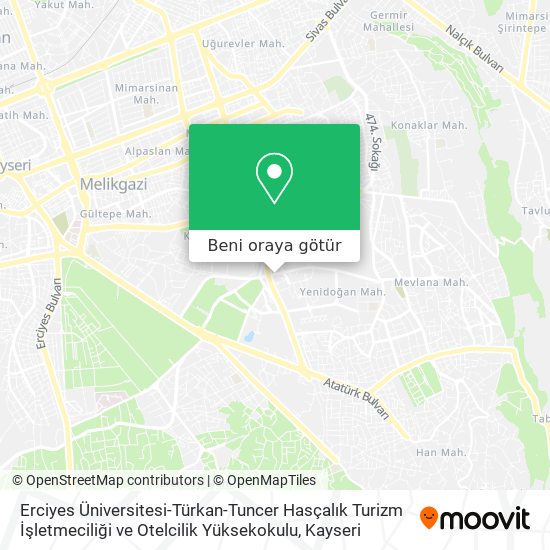 Erciyes Üniversitesi-Türkan-Tuncer Hasçalık Turizm İşletmeciliği ve Otelcilik Yüksekokulu harita