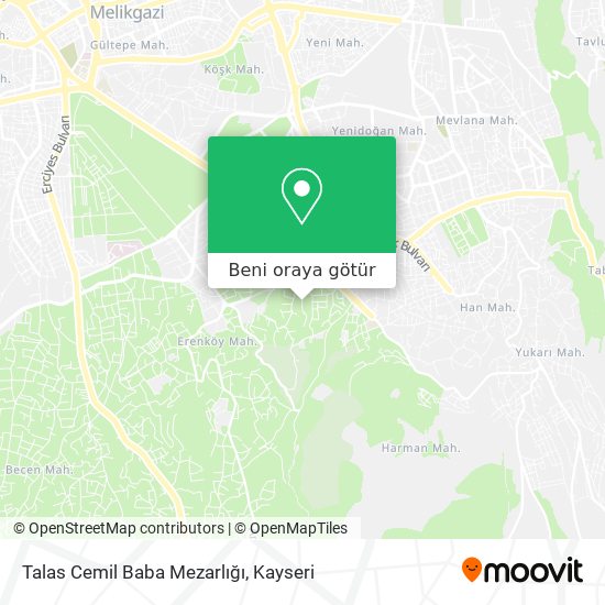 Talas Cemil Baba Mezarlığı harita