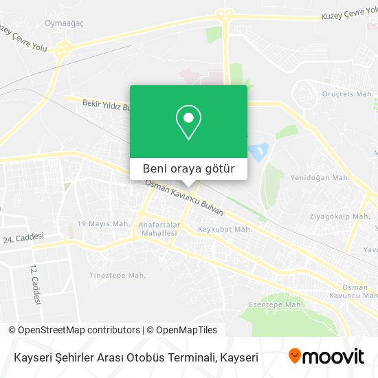 Kayseri Şehirler Arası Otobüs Terminali harita