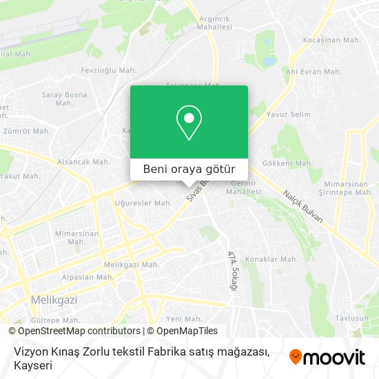 Vizyon Kınaş Zorlu tekstil Fabrika satış mağazası harita
