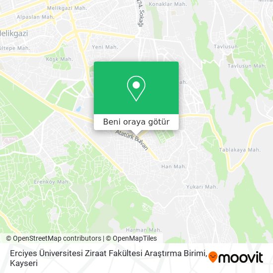 Erciyes Üniversitesi Ziraat Fakültesi Araştırma Birimi harita
