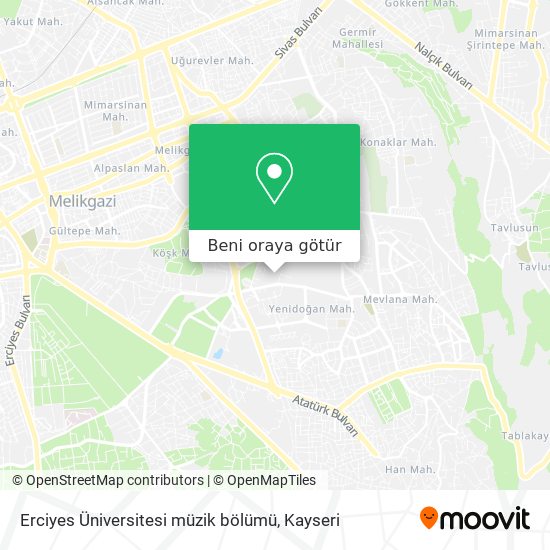 Erciyes Üniversitesi müzik bölümü harita