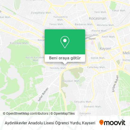 aydinlikevler anadolu lisesi ogrenci yurdu melikgazi nerede otobus veya tramvay ile nasil gidilir