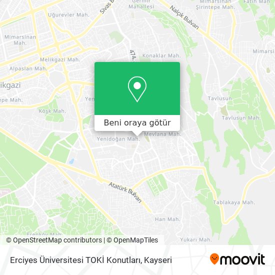 Erciyes Üniversitesi TOKİ Konutları harita