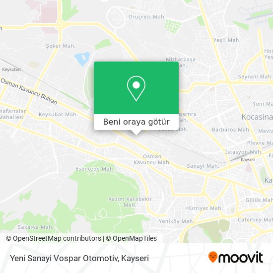 Yeni Sanayi Vospar Otomotiv harita