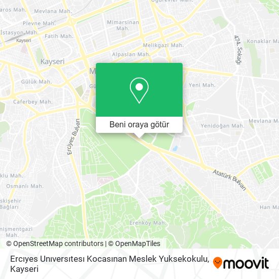 Ercıyes Unıversıtesı Kocasınan Meslek Yuksekokulu harita
