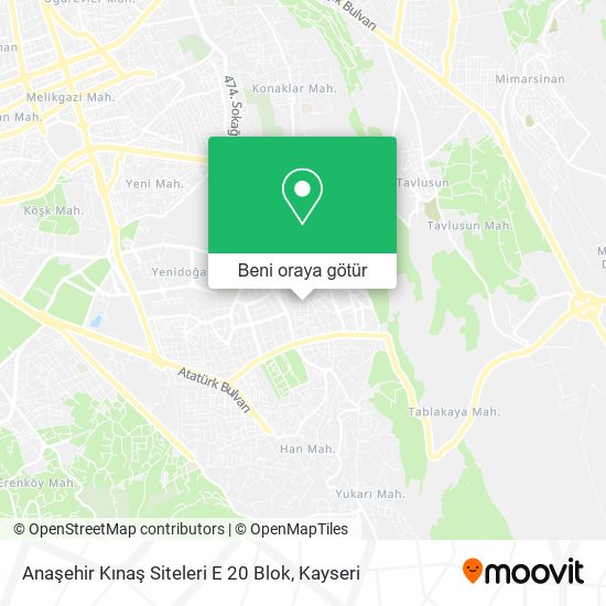 Anaşehir Kınaş Siteleri E 20 Blok harita