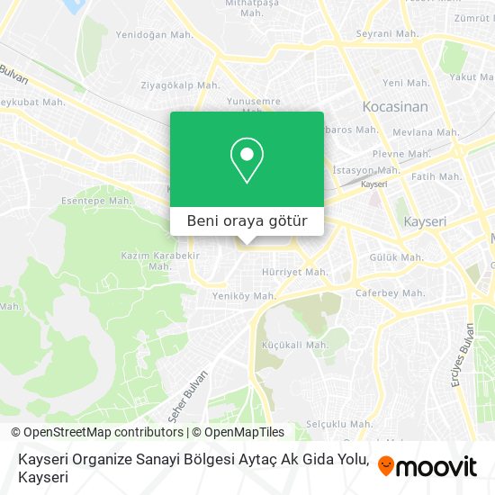 Kayseri Organize Sanayi Bölgesi Aytaç Ak Gida Yolu harita