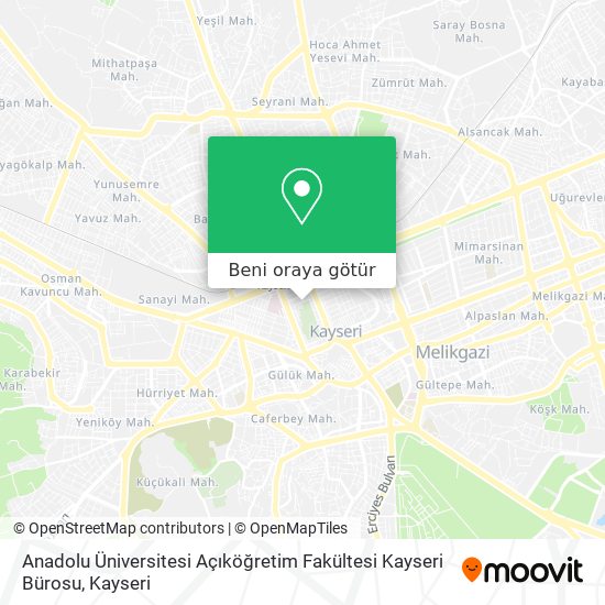 anadolu universitesi acikogretim fakultesi kayseri burosu melikgazi nerede otobus veya tramvay ile nasil gidilir