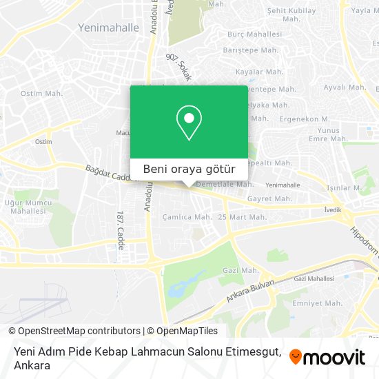 Yeni Adım Pide Kebap Lahmacun Salonu Etimesgut harita