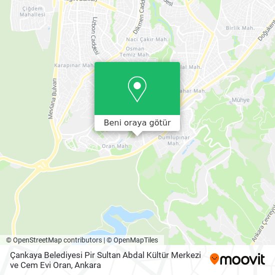 Çankaya Belediyesi Pir Sultan Abdal Kültür Merkezi ve Cem Evi Oran harita